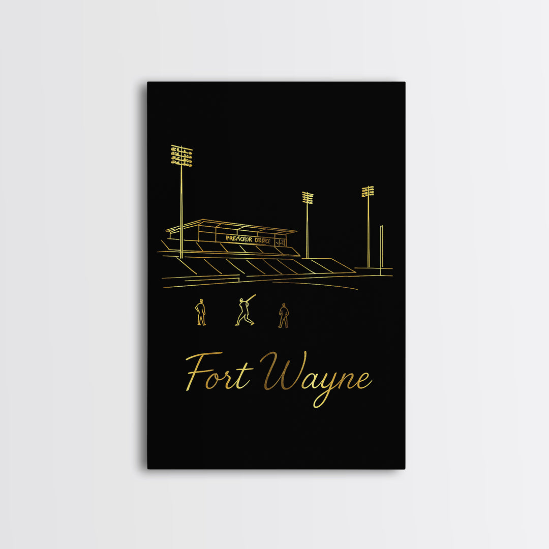Fort Wayne Indiana Travel Poster, Canvas Print, Gold Outline Poster Art, Fort Wayne Art Print, Eclectic Wall Decor, Living Room Wall Art