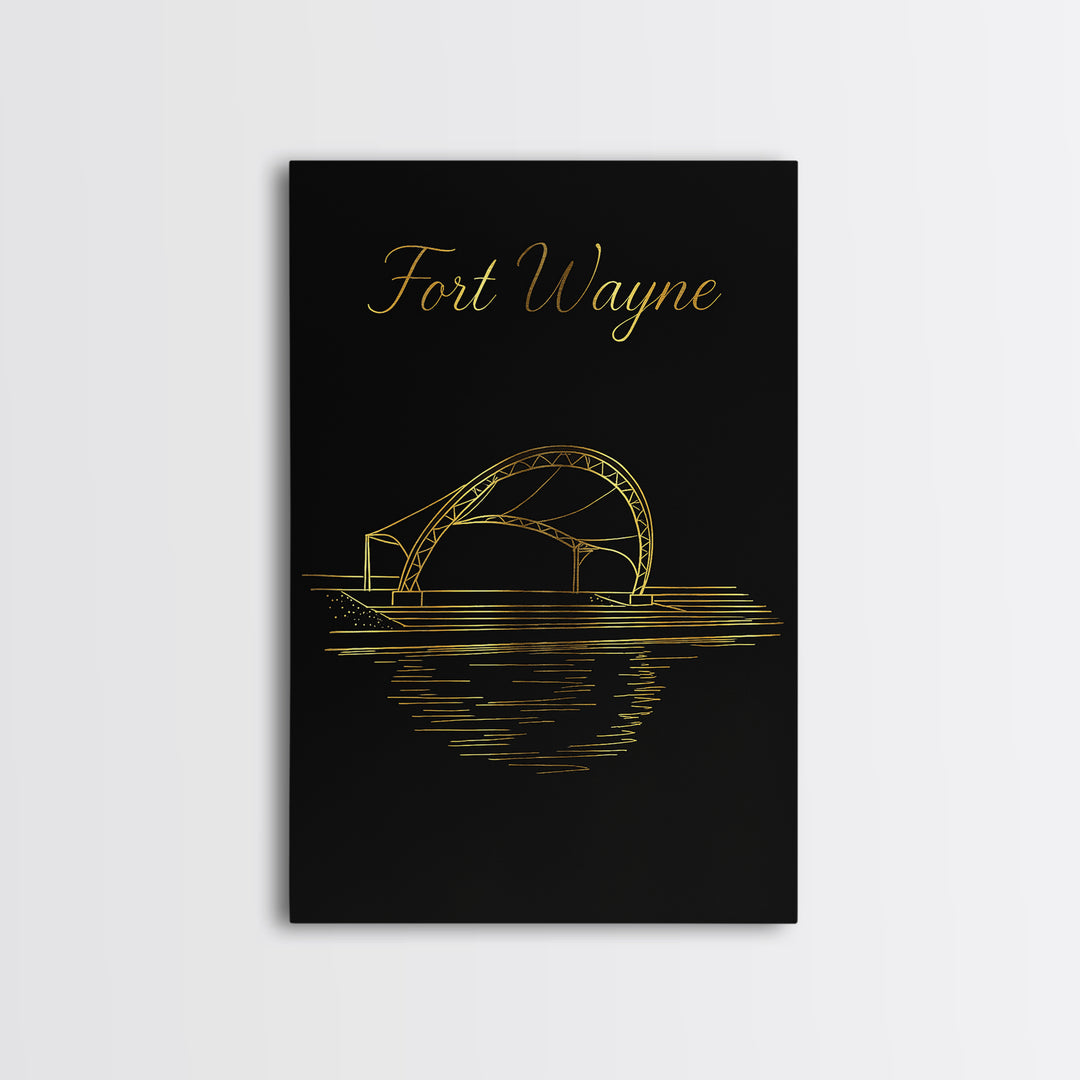 Fort Wayne Travel Poster, Canvas Print, Black Gold Minimalist Art, Fort Wayne Poster Print, Fine Art Print, Home Office Decor, Design 2