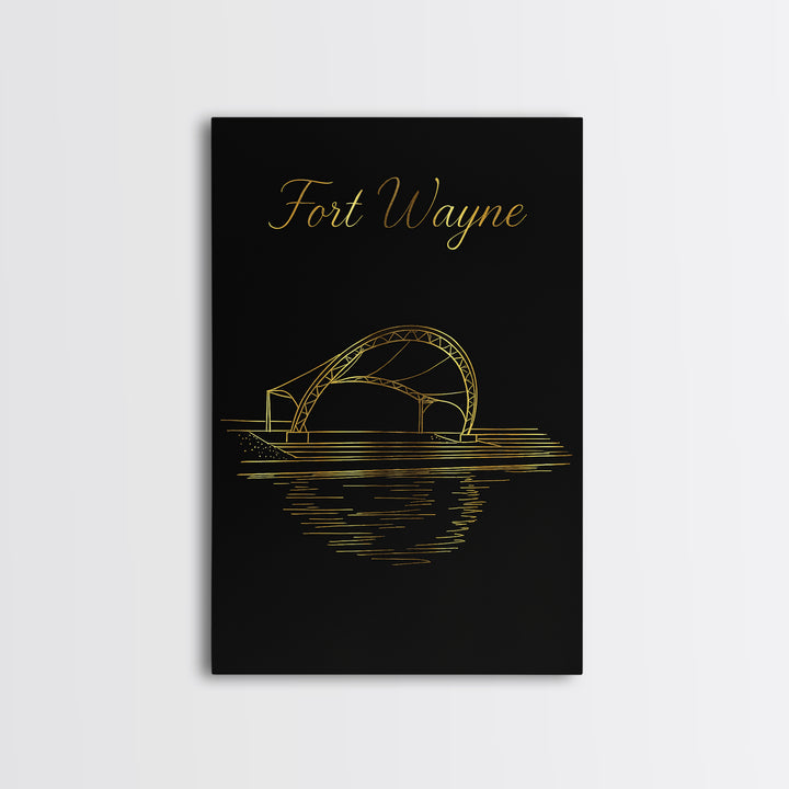 Fort Wayne Travel Poster, Canvas Print, Black Gold Minimalist Art, Fort Wayne Poster Print, Fine Art Print, Home Office Decor, Design 2