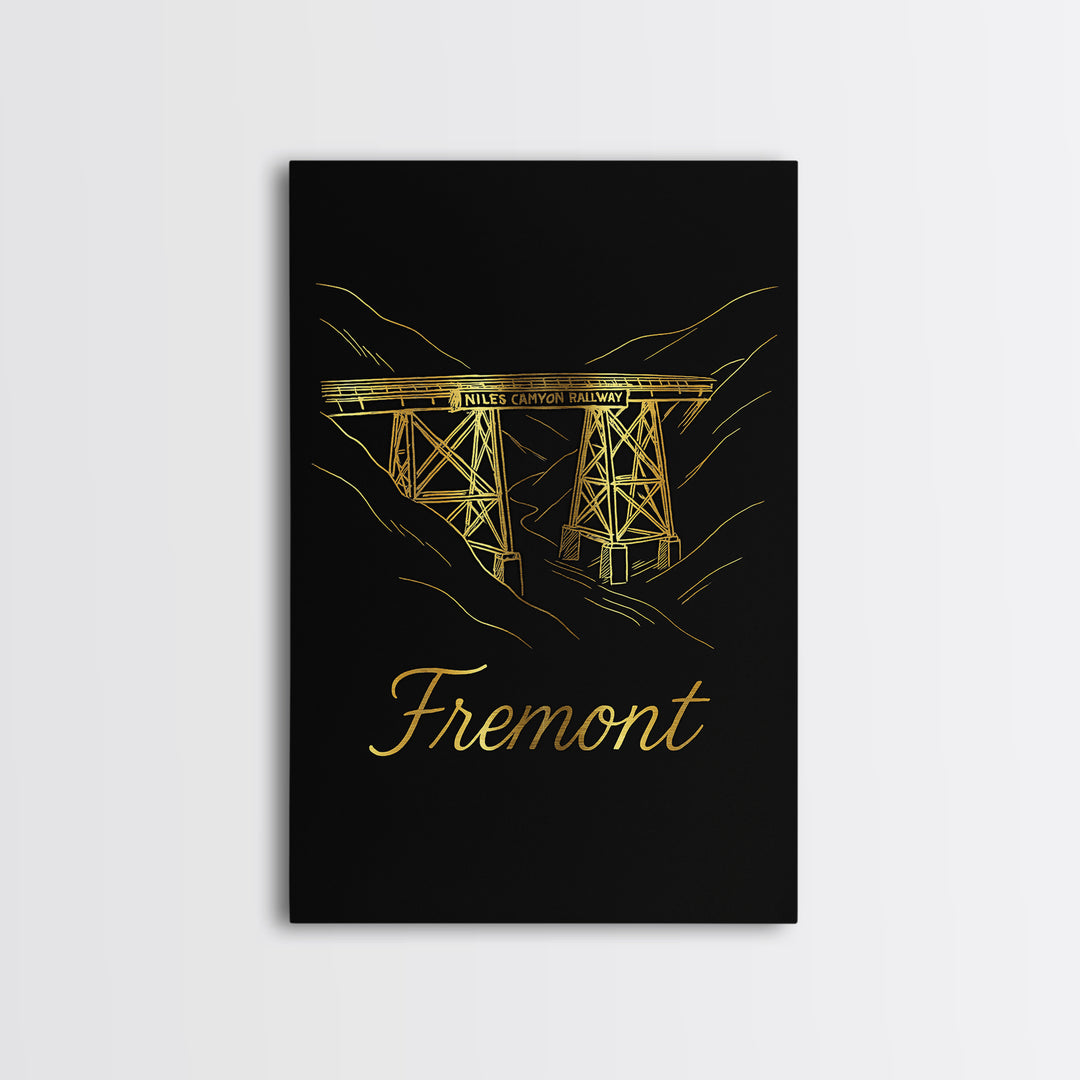 Fremont California Travel Poster, Canvas Print, Dark Minimalist Wall Art, Fremont City Art, Wanderlust Decor, Home Office Decor, Wall Art