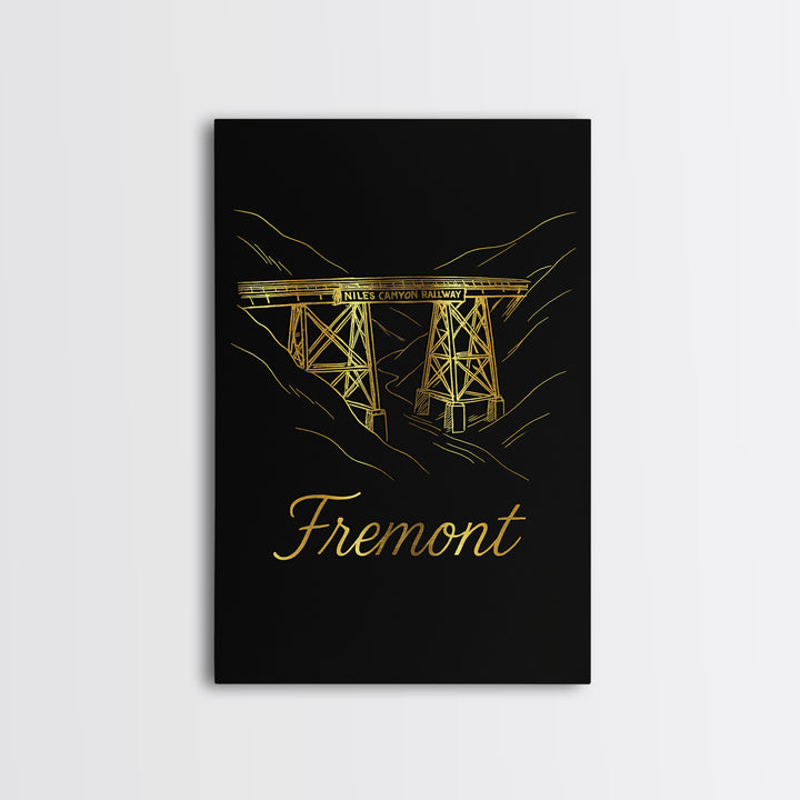 Fremont California Travel Poster, Canvas Print, Dark Minimalist Wall Art, Fremont City Art, Wanderlust Decor, Home Office Decor, Wall Art