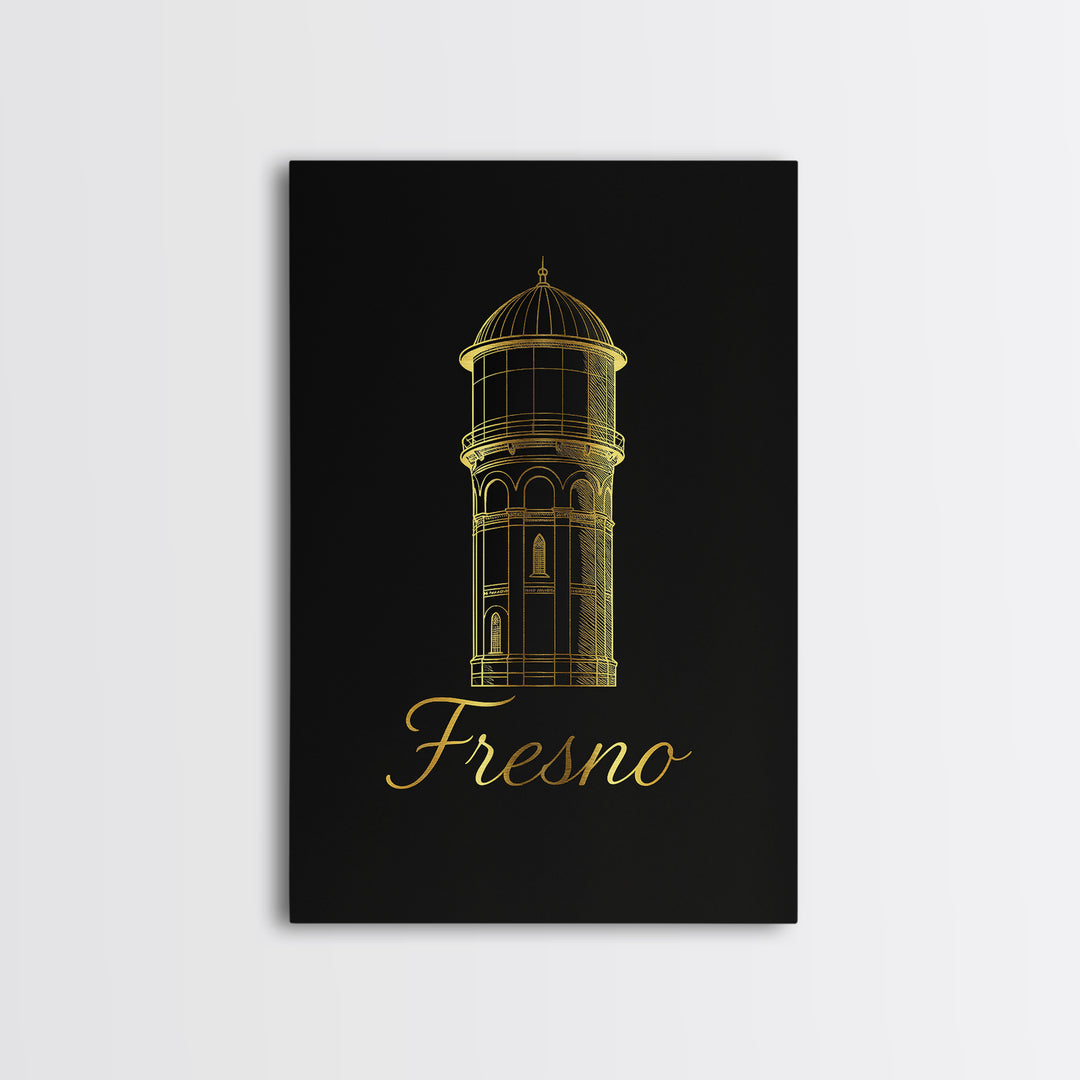 Fresno Travel Poster, Canvas Print, Black Gold Minimalist Art, Fresno City Art, Retro Travel Print, Vintage City Art, Vintage Travel Art