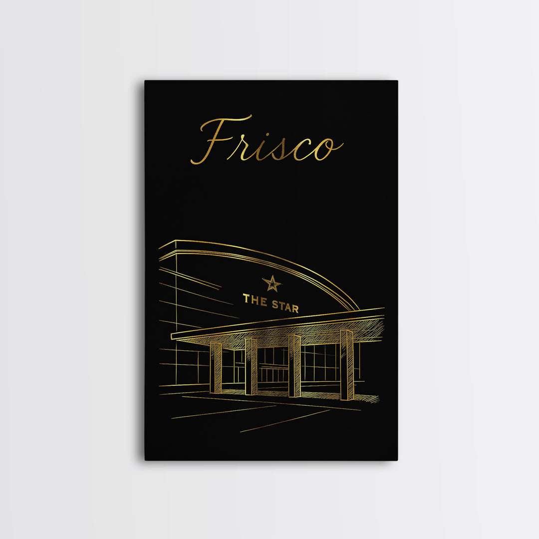 Frisco Travel Poster, Framed Canvas Print, Minimalist Gold Line Art, Frisco Travel Art, Home Office Decor, City Travel Prints, Wall Art