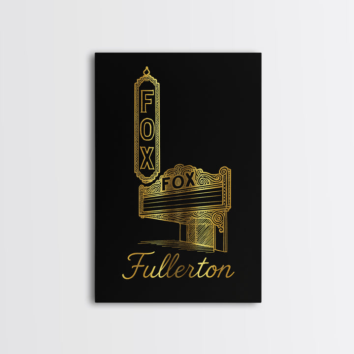 Fullerton California Travel Poster, Canvas Print, Minimalist Gold Line Art, Fullerton City Art, Gift For Travelers, Retro Travel Print