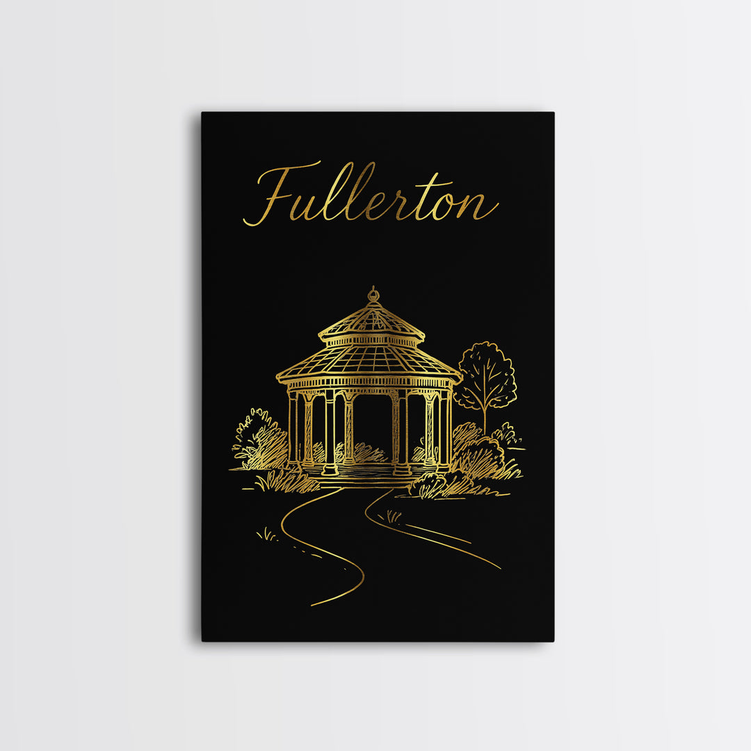 Fullerton Travel Poster, Canvas Print, Black Gold Minimalist Art, Fullerton Travel Art, Travel Wall Decor, Eclectic Wall Decor