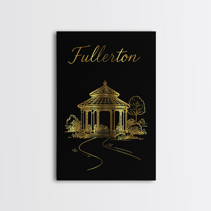 Fullerton Travel Poster, Canvas Print, Black Gold Minimalist Art, Fullerton Travel Art, Travel Wall Decor, Eclectic Wall Decor