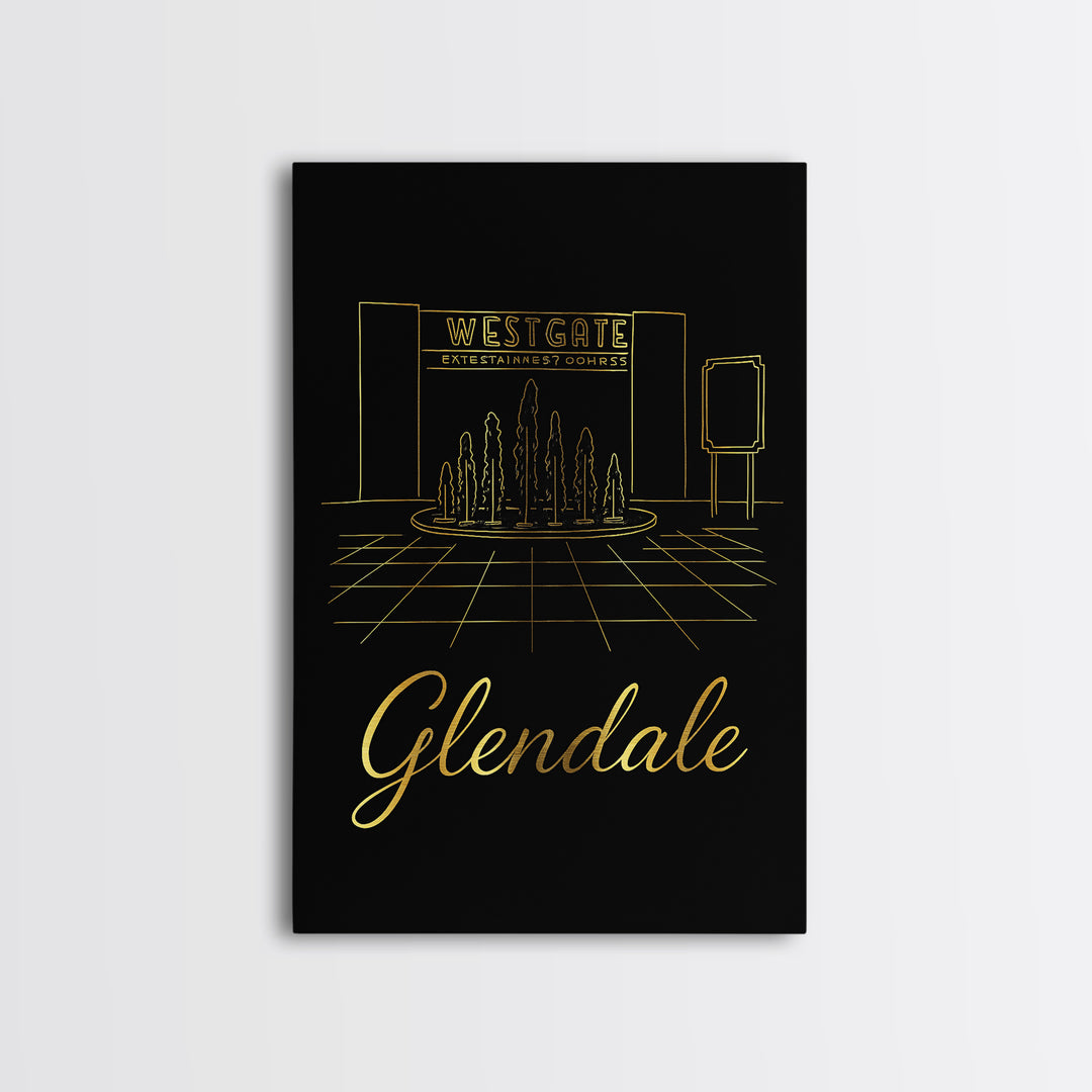Glendale Travel Poster, Framed Canvas Print, Black Gold Minimalist Art, Glendale Art Print, Travel Art Print, Fine Art Print, Home Decor