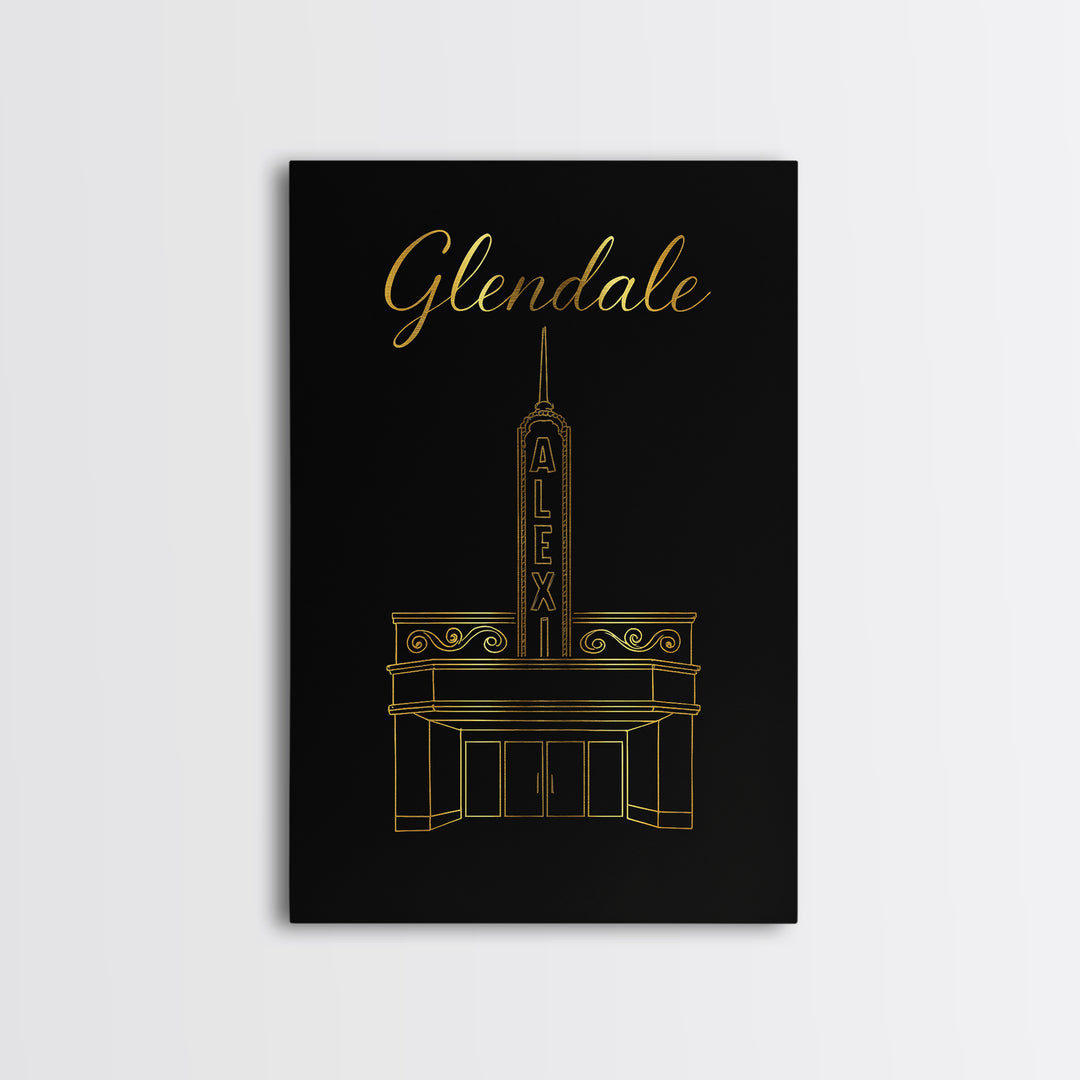 Glendale Travel Poster, Framed Canvas Print, Dark Minimalist Wall Art, Glendale Wall Art, Travel Poster Set, City Art Print, Travel Decor