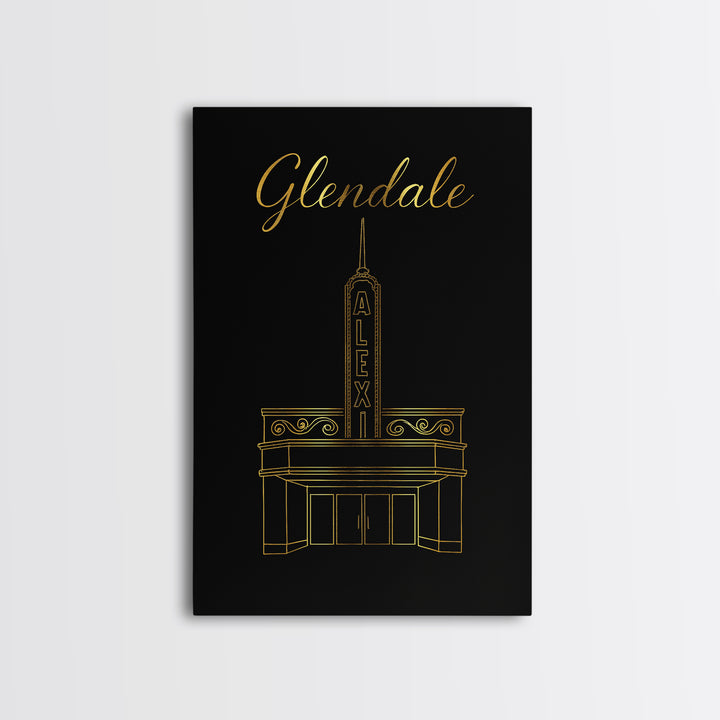 Glendale Travel Poster, Framed Canvas Print, Dark Minimalist Wall Art, Glendale Wall Art, Travel Poster Set, City Art Print, Travel Decor