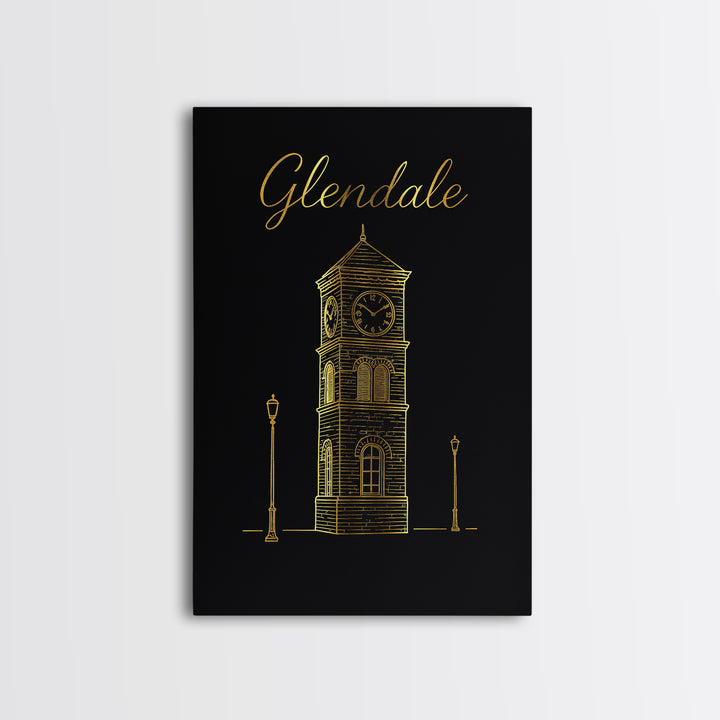 Glendale Travel Poster, Framed Canvas Print, Gold Outline Poster Art, Glendale Wall Art, Retro Travel Print, Wanderlust Decor, Wall Art