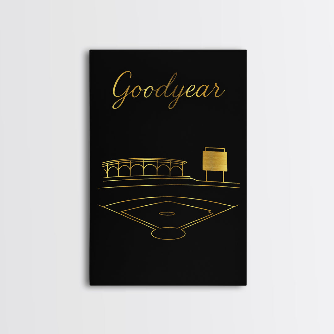 Goodyear Arizona Travel Poster, Framed Canvas Print, Minimalist Gold Line Art, Goodyear Travel Art, Mid Century Wall Art, Home Office Decor