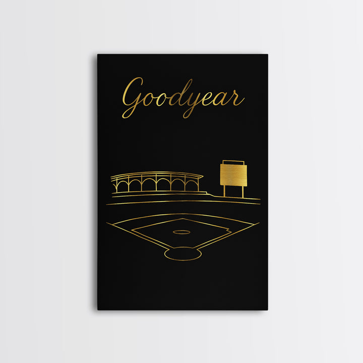Goodyear Arizona Travel Poster, Framed Canvas Print, Minimalist Gold Line Art, Goodyear Travel Art, Mid Century Wall Art, Home Office Decor