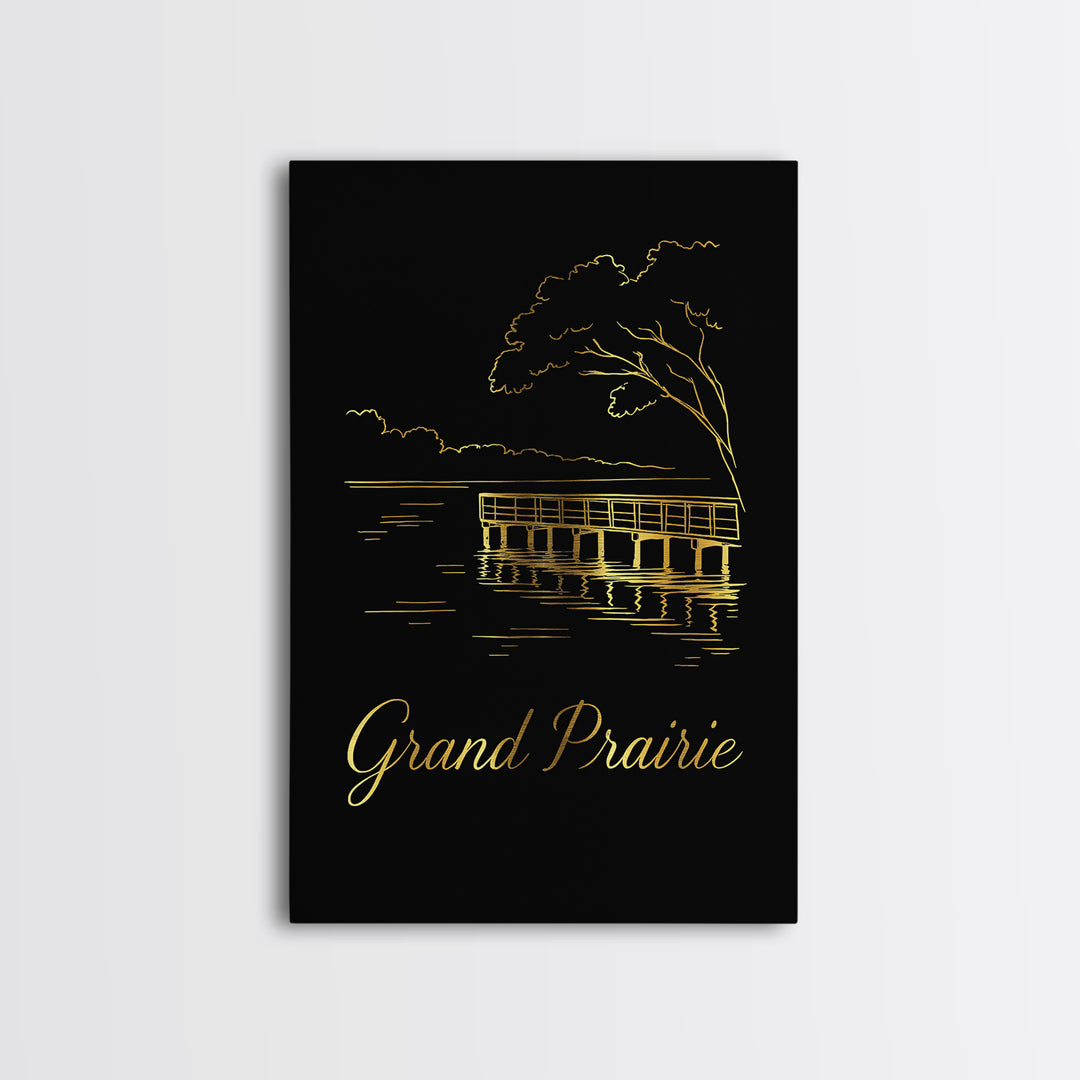 Grand Prairie Travel Poster, Framed Canvas Print, Black Gold Minimalist Art, Grand Prairie Art Print, Fine Art Print, Travel Wall Decor
