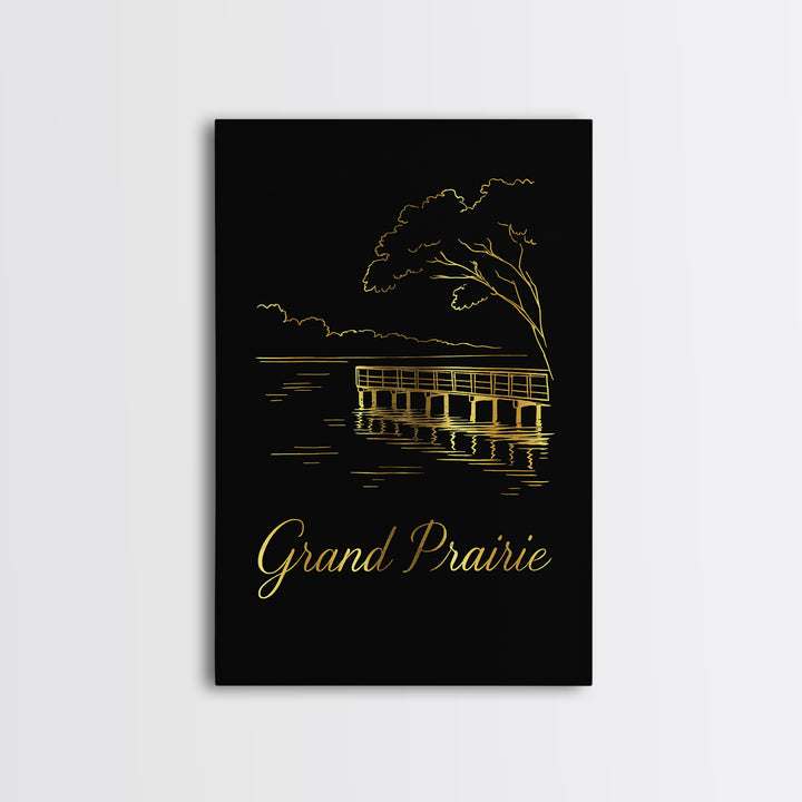 Grand Prairie Travel Poster, Framed Canvas Print, Black Gold Minimalist Art, Grand Prairie Art Print, Fine Art Print, Travel Wall Decor