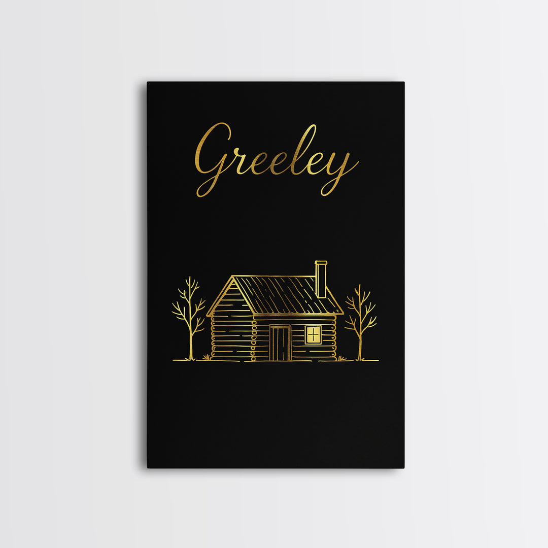 Greeley Colorado Travel Poster, Canvas Print, Gold Outline Poster Art, Greeley Wall Art, Gift For Travelers, Travel Prints, Travel Print