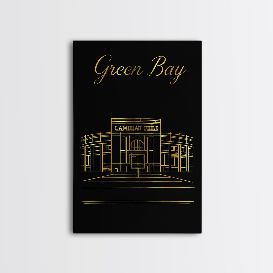 Green Bay Wisconsin Travel Poster, Canvas Print, Black Gold Minimalist Art, Green Bay Art Print, Watercolor City Skyline, Travel Poster Art