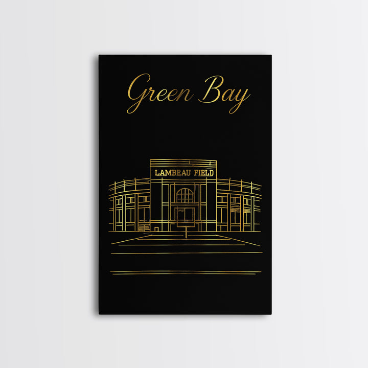 Green Bay Wisconsin Travel Poster, Canvas Print, Black Gold Minimalist Art, Green Bay Art Print, Watercolor City Skyline, Travel Poster Art