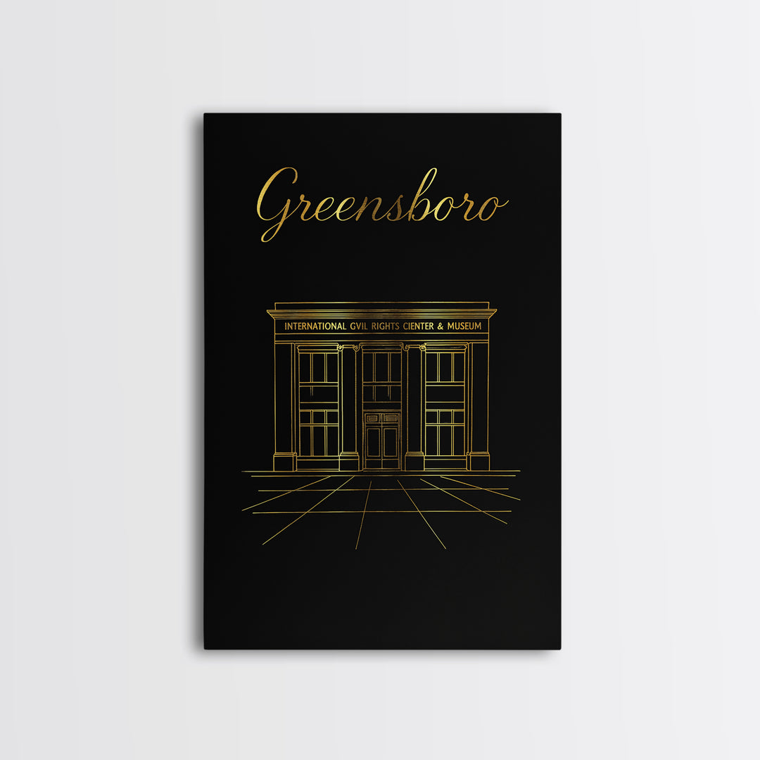 Greensboro North Carolina Travel Poster, Canvas Print, Minimalist Gold Line Art, Greensboro Art Print, Wall Art, Travel Poster Set