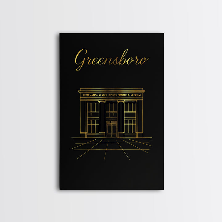 Greensboro North Carolina Travel Poster, Canvas Print, Minimalist Gold Line Art, Greensboro Art Print, Wall Art, Travel Poster Set