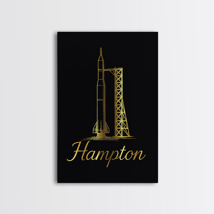 Hampton Virginia Travel Poster, Canvas Print, Minimalist Gold Line Art, Hampton Travel Art, Wanderlust Decor, Wall Art, City Art Print
