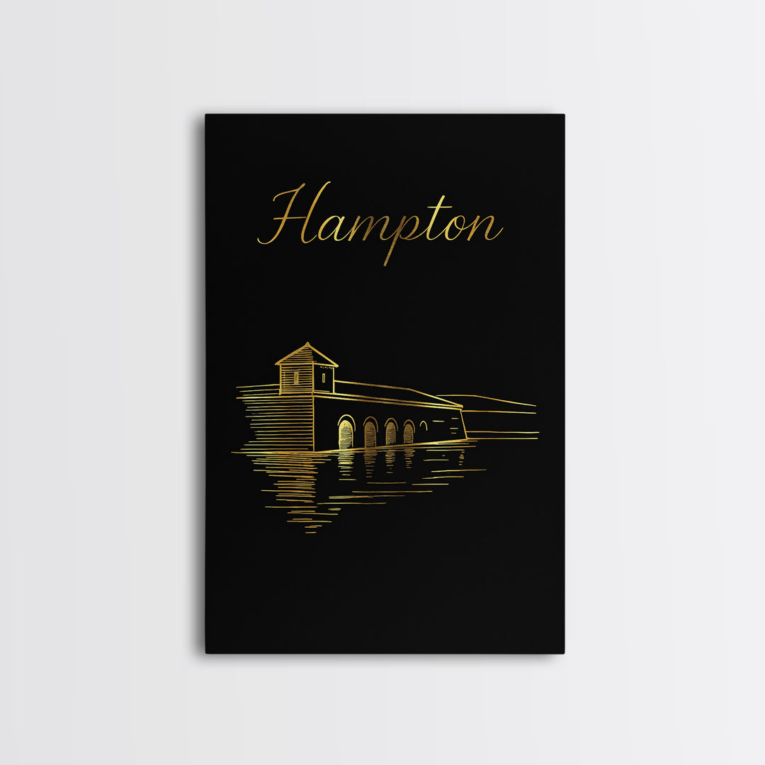 Hampton Travel Poster, Canvas Print, Dark Minimalist Wall Art, Hampton Wall Art, Modern Wall Decor, City Illustration, Travel Wall Art
