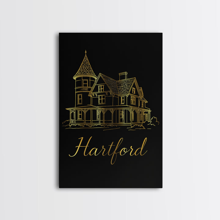 Hartford Connecticut Travel Poster, Canvas Print, Gold Outline Poster Art, Hartford Wall Art, Travel Poster Set, Travel Art Print, Wall Art