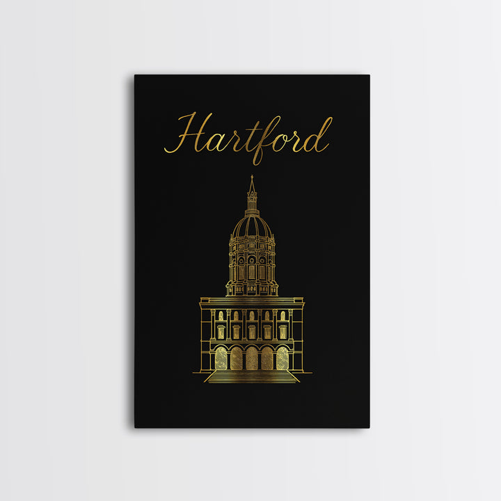 Hartford Travel Poster, Framed Canvas Print, Dark Minimalist Wall Art, Hartford Travel Art, Living Room Wall Art, Modern Wall Decor