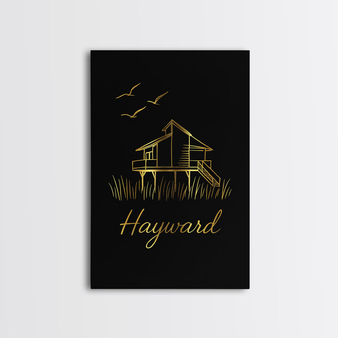 Hayward California Travel Poster, Canvas Print, Gold Outline Poster Art, Hayward Travel Art, Wall Decor, Wall Decor, Travel Poster Set