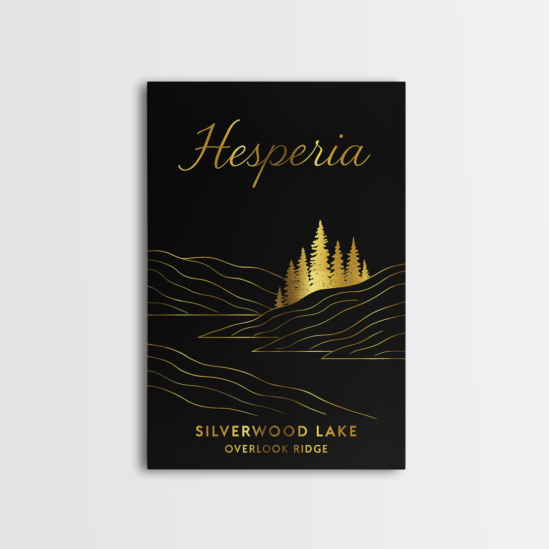 Hesperia Travel Poster, Framed Canvas Print, Dark Minimalist Wall Art, Hesperia Travel Art, Vintage City Art, City Illustration