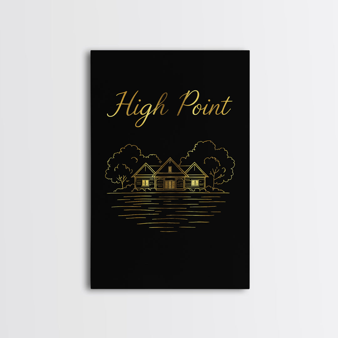 High Point Travel Poster, Framed Canvas Print, Dark Minimalist Wall Art, High Point Wall Art, Home Office Decor, Retro Travel Print