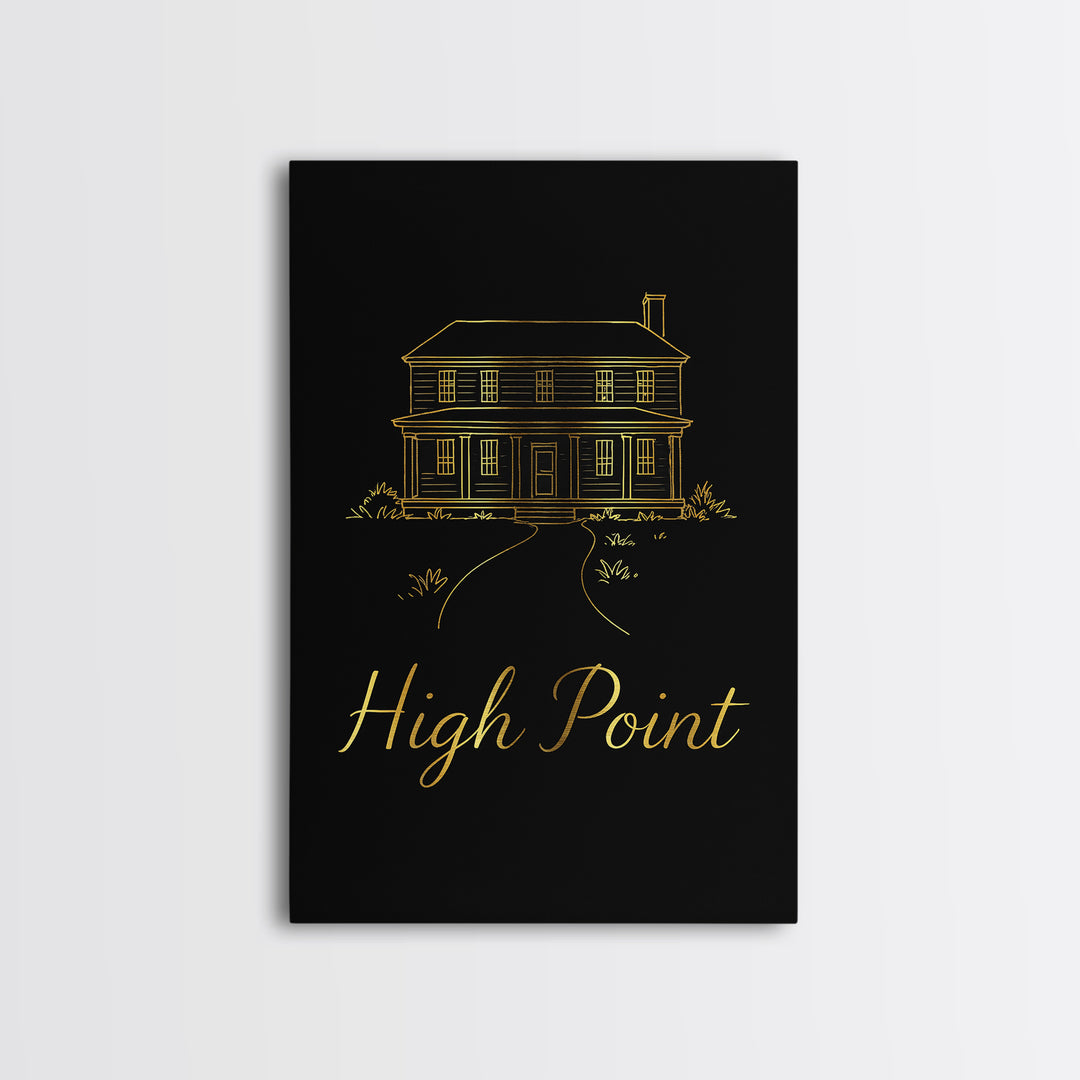 High Point Travel Poster, Framed Canvas Print, Gold Outline Poster Art, High Point Art Print, Travel Poster Art, Travel Wall Art