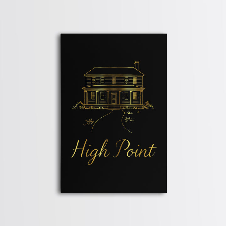 High Point Travel Poster, Framed Canvas Print, Gold Outline Poster Art, High Point Art Print, Travel Poster Art, Travel Wall Art