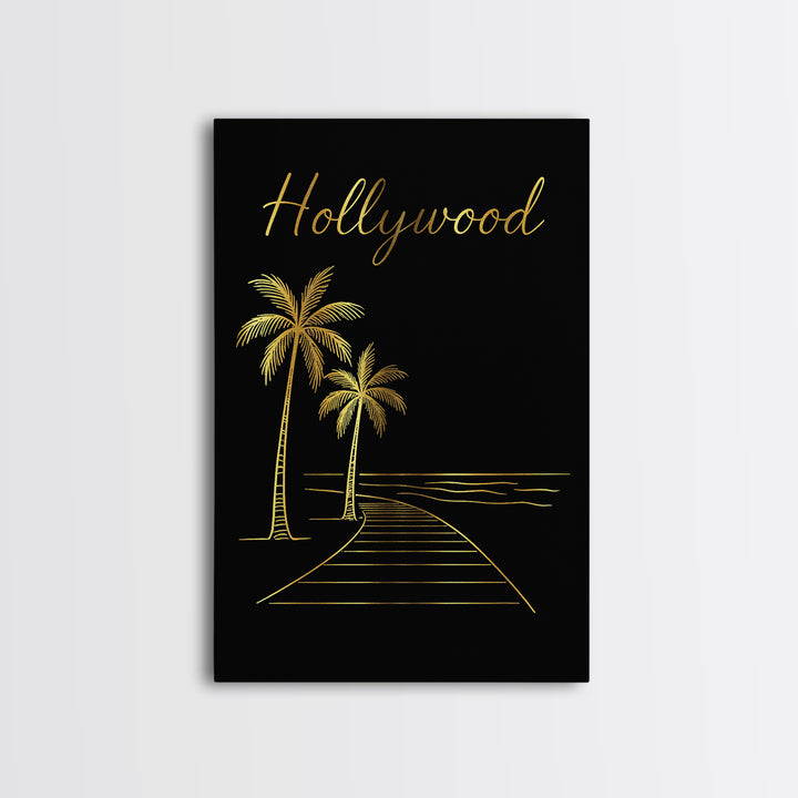 Hollywood Florida Travel Poster, Canvas Print, Black Gold Minimalist Art, Hollywood Art Print, Travel Art Print, Travel Print, Design 1