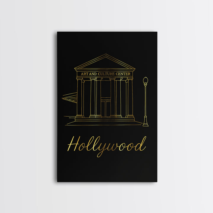 Hollywood Travel Poster, Canvas Print, Minimalist Gold Line Art, Hollywood City Art, Retro Travel Print, Travel Poster Set, Landscape Art