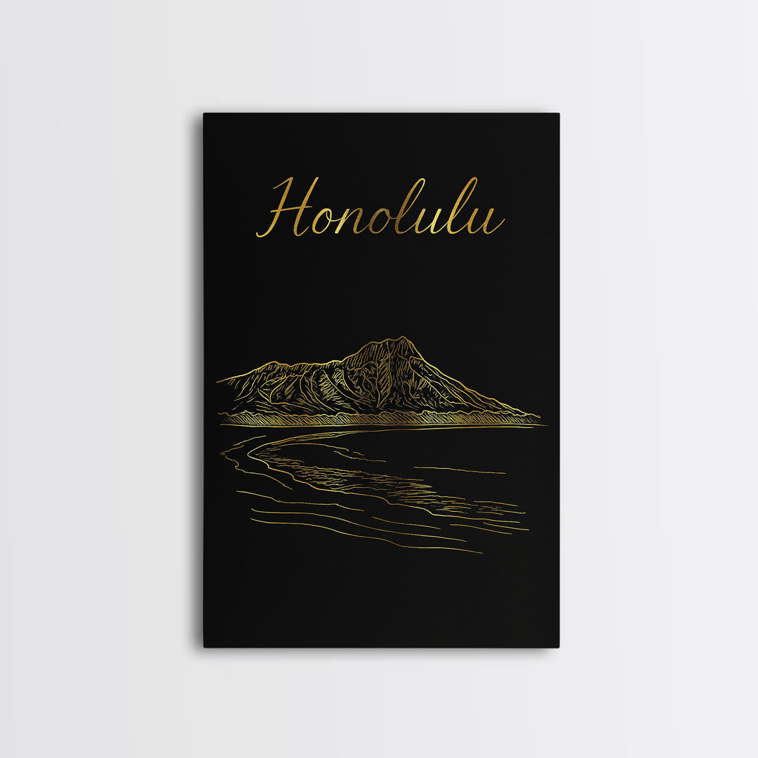 Honolulu Travel Poster, Canvas Print, Dark Minimalist Wall Art, Honolulu City Art, City Travel Prints, Travel Art Print, Wanderlust Decor