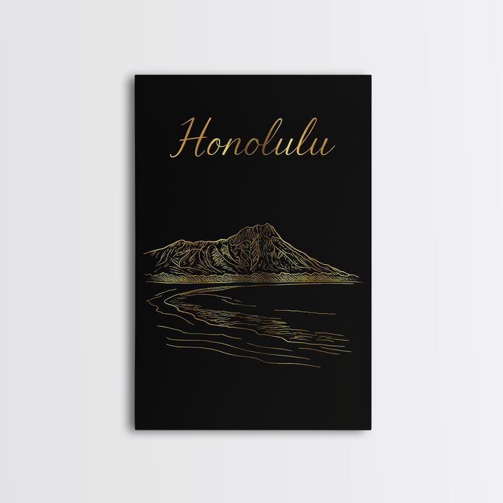 Honolulu Travel Poster, Canvas Print, Dark Minimalist Wall Art, Honolulu City Art, City Travel Prints, Travel Art Print, Wanderlust Decor