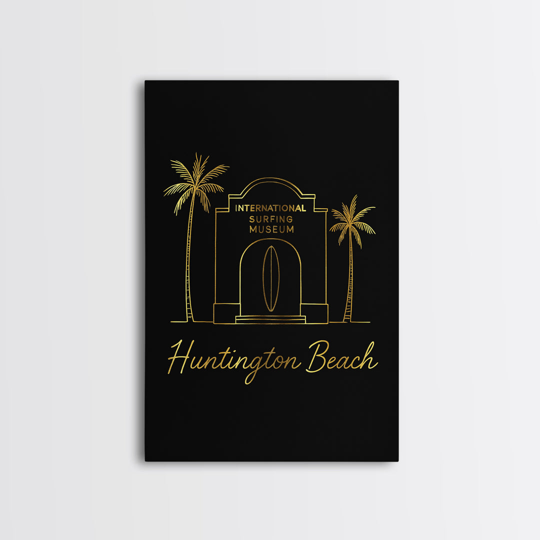 Huntington Beach California Travel Poster, Canvas Print, Dark Minimalist Wall Art, Huntington Beach City Art, City Illustration, Travel Art