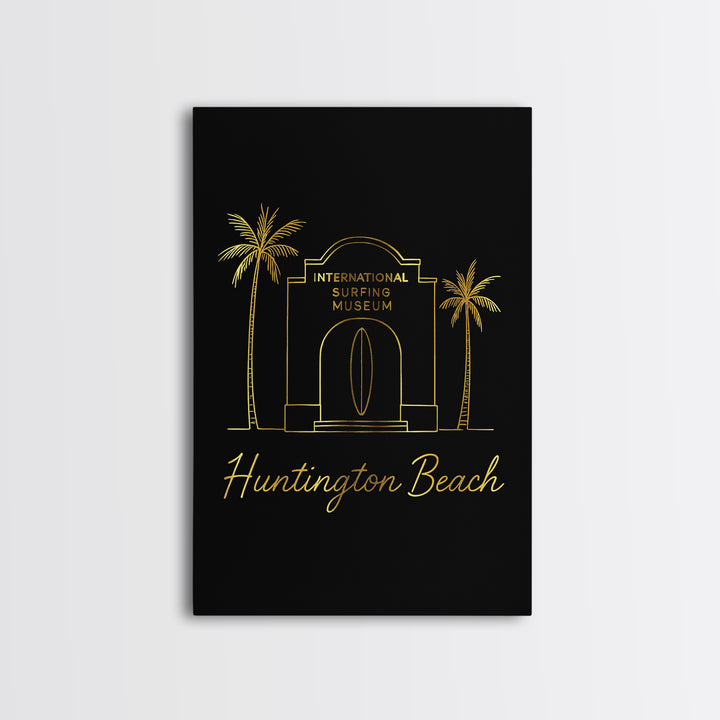 Huntington Beach California Travel Poster, Canvas Print, Dark Minimalist Wall Art, Huntington Beach City Art, City Illustration, Travel Art