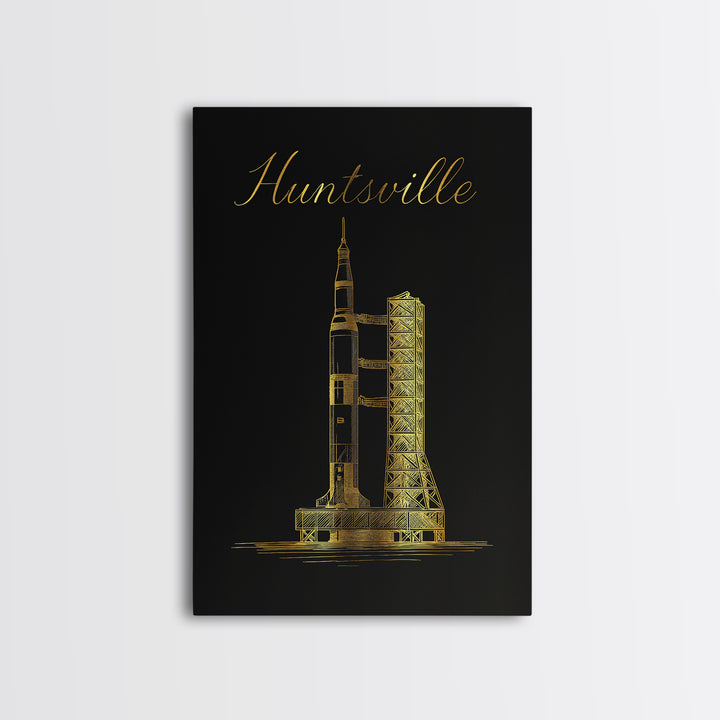 Huntsville Travel Poster, Framed Canvas Print, Minimalist Gold Line Art, Huntsville Travel Art, Mid Century Wall Art, Travel Poster Set
