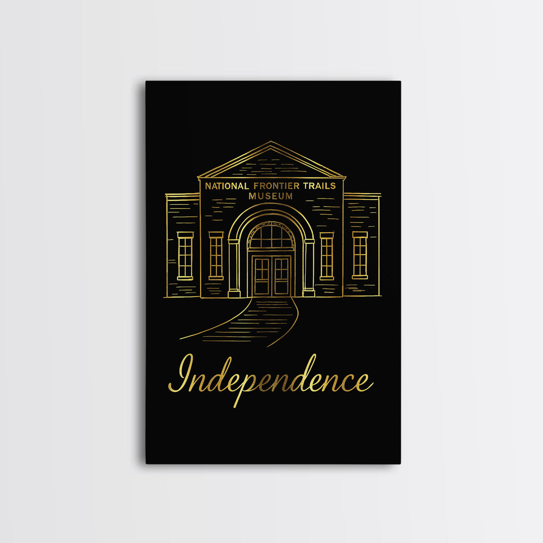 Independence Missouri Travel Poster, Canvas Print, Minimalist Gold Line Art, Independence Travel Art, Travel Prints, Vintage City Poster