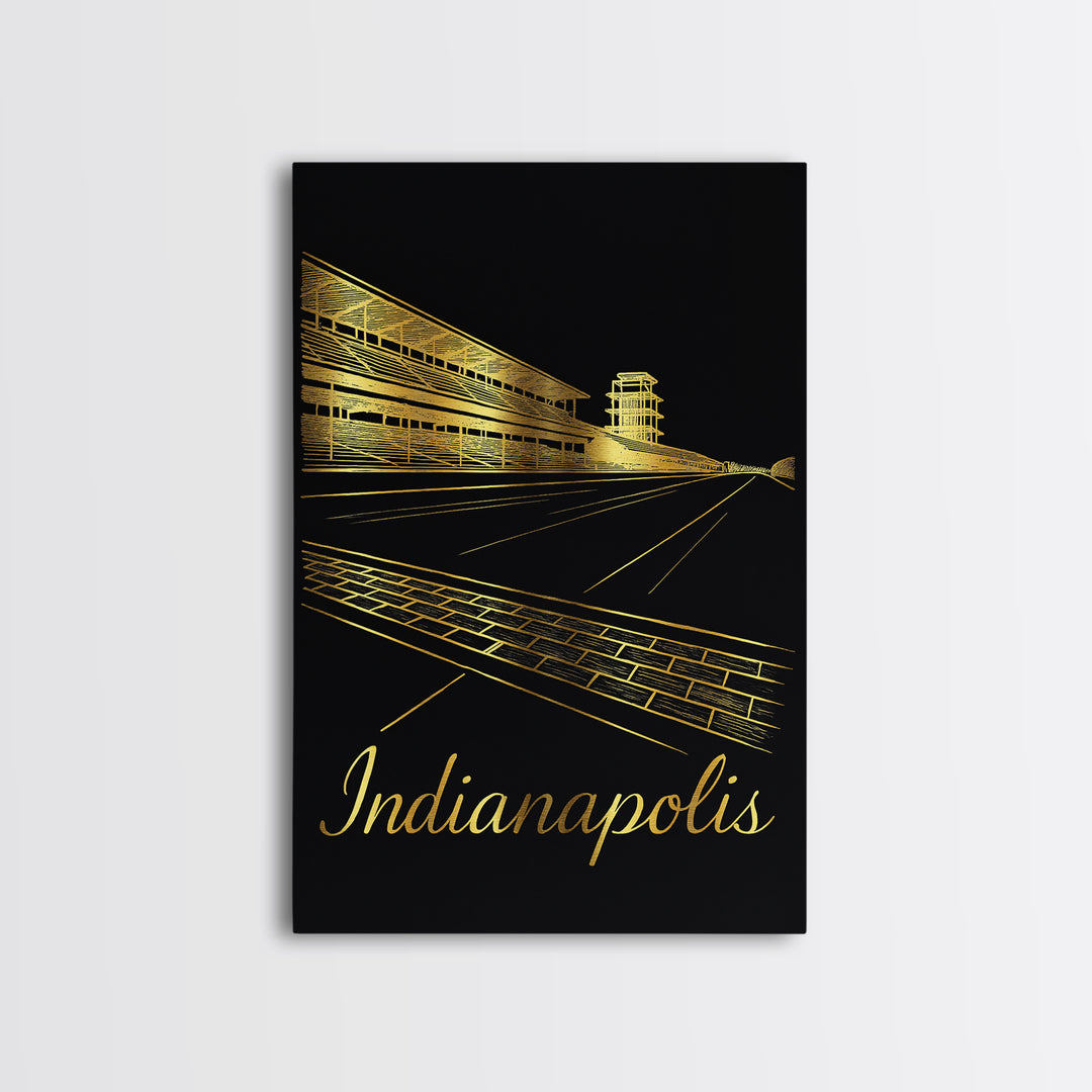 Indianapolis Indiana Travel Poster, Canvas Print, Minimalist Gold Line Art, Indianapolis Art Print, Travel Wall Art, Living Room Wall Art