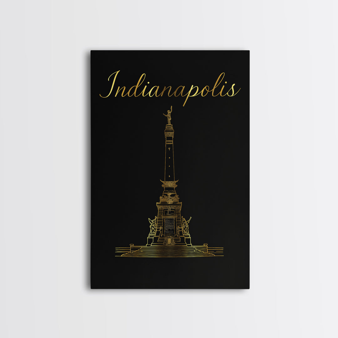 Indianapolis Travel Poster, Framed Canvas Print, Dark Minimalist Wall Art, Indianapolis Wall Art, Watercolor Cityscape, Travel Wall Art