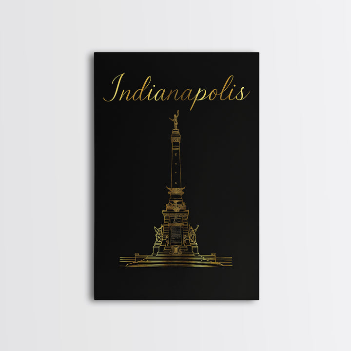 Indianapolis Travel Poster, Framed Canvas Print, Dark Minimalist Wall Art, Indianapolis Wall Art, Watercolor Cityscape, Travel Wall Art