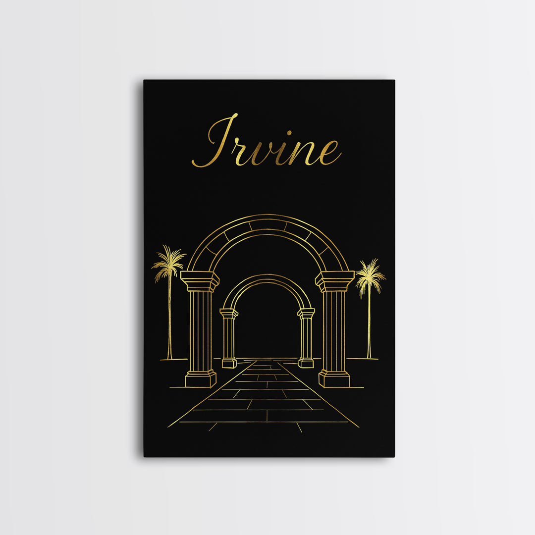 Irvine Travel Poster, Canvas Print, Gold Outline Poster Art, Irvine Poster Print, Travel Wall Art, City Art Print, Living Room Wall Art