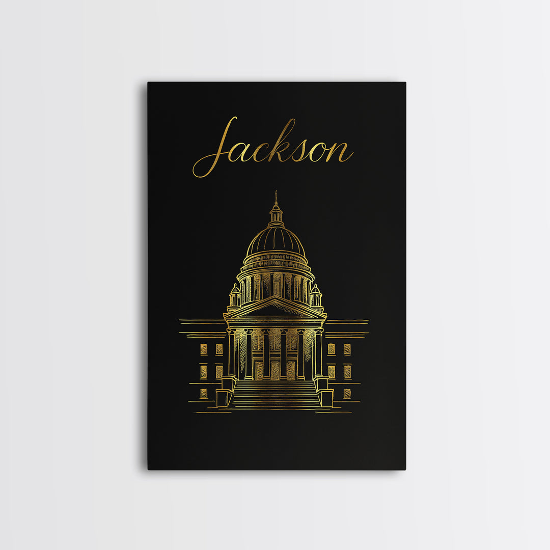 Jackson Travel Poster, Canvas Print, Gold Outline Poster Art, Jackson Travel Art, Living Room Wall Art, Mid Century Wall Art, Home Decor