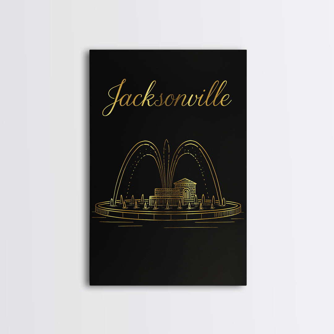 Jacksonville Travel Poster, Framed Canvas Print, Black Gold Minimalist Art, Jacksonville Travel Art, Travel Wall Decor, Travel Wall Art