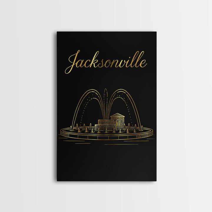 Jacksonville Travel Poster, Framed Canvas Print, Black Gold Minimalist Art, Jacksonville Travel Art, Travel Wall Decor, Travel Wall Art