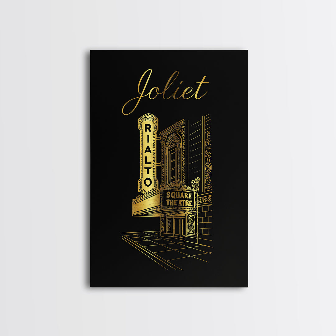 Joliet Illinois Travel Poster, Canvas Print, Gold Outline Poster Art, Joliet City Art, Wall Art, Travel Wall Art, Modern Wall Decor