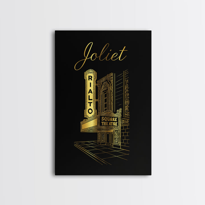 Joliet Illinois Travel Poster, Canvas Print, Gold Outline Poster Art, Joliet City Art, Wall Art, Travel Wall Art, Modern Wall Decor