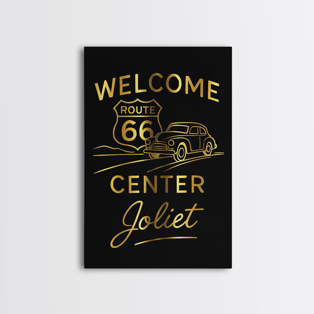 Joliet Travel Poster, Framed Canvas Print, Minimalist Gold Line Art, Joliet Art Print, Vintage City Art, Vintage Travel Art, City Poster